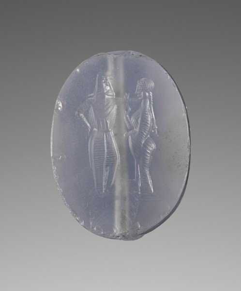 Scaraboid; Arndt Group; about 400 B.C; Blue chalcedony; 1 × 2.1 × 1.6 cm, 3,8 × 13,16 × 5,8 in