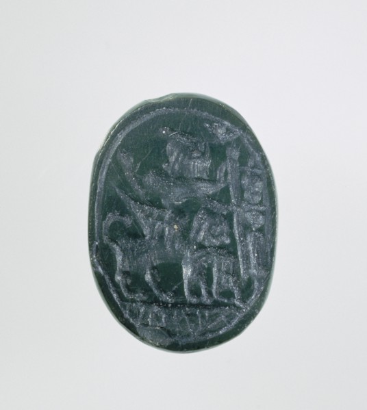 Scarab; 6th - 5th century B.C; Green jasper; 0.8 × 1.3 × 1 cm, 5,16 × 1,2 × 3,8 in