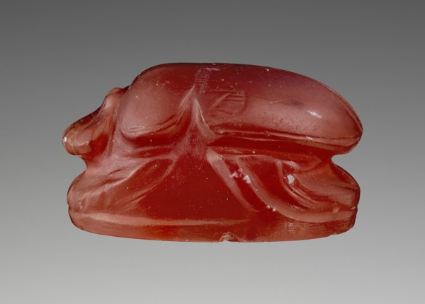 Scarab with Dancing Satyr; Etruria; about 500 B.C; Carnelian; 0.7 × 1.2 × 1 cm, 1,4 × 1,2 × 3,8 in