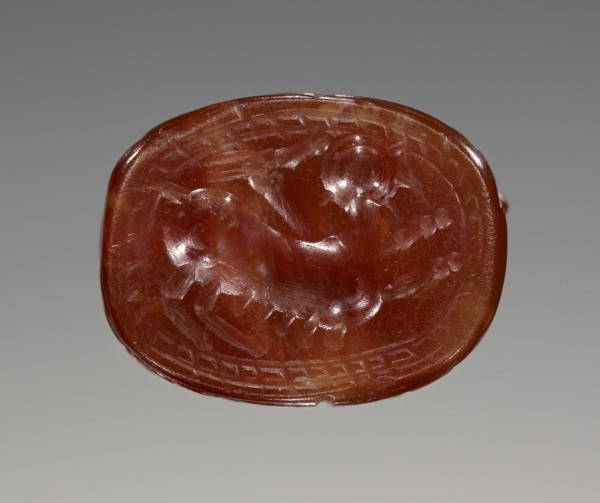 Scarab; Etruria; 4th century B.C; Carnelian; 0.8 × 1.5 × 1.1 cm, 5,16 × 9,16 × 7,16 in