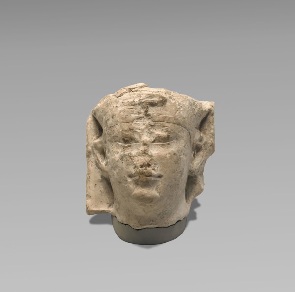 Head of a Ptolemy as Pharaoh, Sculptor's Model, Egypt; 250–50 B.C; Egyptian limestone; 7.7 × 6.8 × 4.8 cm