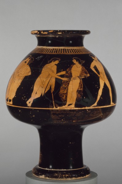 Attic Red-Figure Psykter; Attributed to Smikros; Athens, Greece; about 510 B.C; Terracotta; 33 × 25.5 cm, 13 × 10 1,16 in
