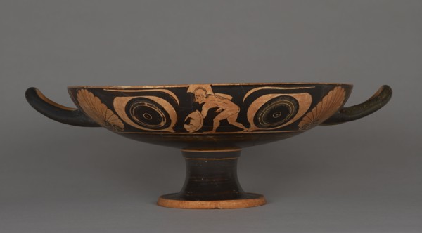 Attic Bilingual Eye Cup; Possibly Pheidippos; Athens, Greece; about 510 B.C; Terracotta; 13.2 × 31.7 cm, 5 3,16 × 12 1,2 in