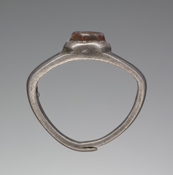 Engraved Gem Inset Into A Ring; 3rd century; Gem: carnelian; ring: silver; 0.7 × 0.6 × 0.3 cm, 1,4 × 3,16 × 1,8 in