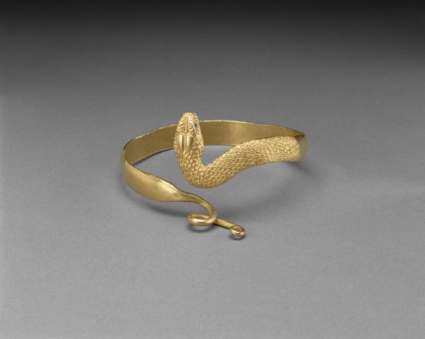 Snake Bracelet; Egypt; 3rd - 2nd century B.C; Gold, glass; 7.2 cm, 2 13,16 in