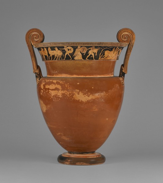 Vessel with Herakles and Alkyoneus; Attributed to Kleophrades Painter and a pupil, Greek, Attic, active 505 - 475 B.C., Athens
