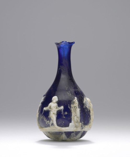 Perfume Flask with Egyptian Motifs; Roman Empire; 25 B.C. - A.D. 25; Glass; 7.6 × 4.2 cm, 3 × 1 5,8 in