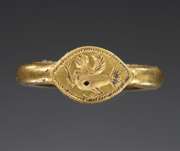 Siren; Greece; about 500 B.C; Gold; 1.4 × 1 cm, 9,16 × 3,8 in