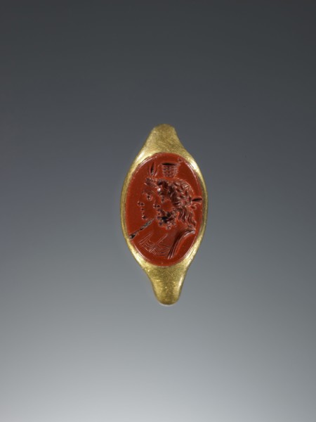Engraved Gem Set Into a Ring; 2nd century; Gem: red jasper; ring: gold; 1.3 × 1.9 cm, 1,2 × 3,4 in