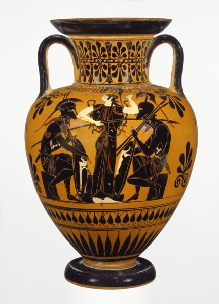 Storage Jar with Achilles and Ajax Gaming; Attributed to Leagros Group, Greek, Attic, active 525 - 500 B.C., Athens, Greece