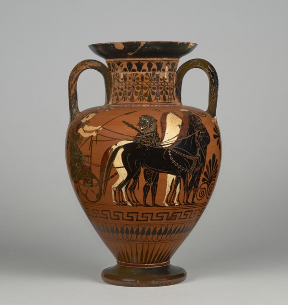Storage Jar with Cavalrymen; Attributed to Bareiss Painter, Medea Group, Greek, Attic, active late 6th century B.C., Athens