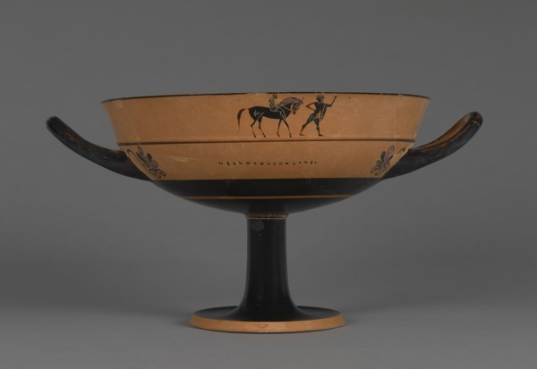 Attic Black-Figure Lip Cup; Athens, Greece; about 530 B.C; Terracotta; 14.3 × 21.1 cm, 5 5,8 × 8 5,16 in