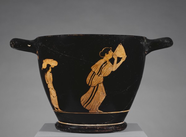 Cup with a Woman Drinking in a Storeroom; Athens, Greece; about 470 - 460 B.C; Terracotta; 15.3 × 27.5 × 17.9 cm