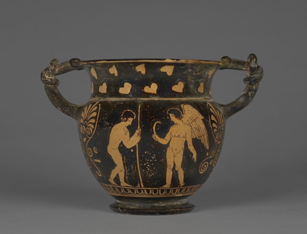 Attic Red-Figure Kantharoid Skyphos; Aison, Greek, Attic, active 425 - 400 B.C., Athens, Greece; about 410 B.C; Terracotta