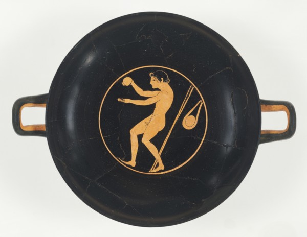 Wine Cup with an Athlete Applying Oil; Attributed to the Ambrosios Painter, Greek, Attic, active 510 - 500 B.C., Athens