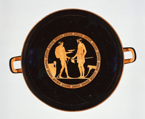 Wine Cup with Symposion Scenes; Attributed to the Euaion Painter, Greek, Attic, active about 460 - 440 B.C., Athens, Greece