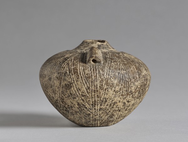 Bottle with Vertical Lines; Cyclades, Greece; 2800 - 2700 B.C; Terracotta; 9.8 × 12.7 cm, 3 7,8 × 5 in