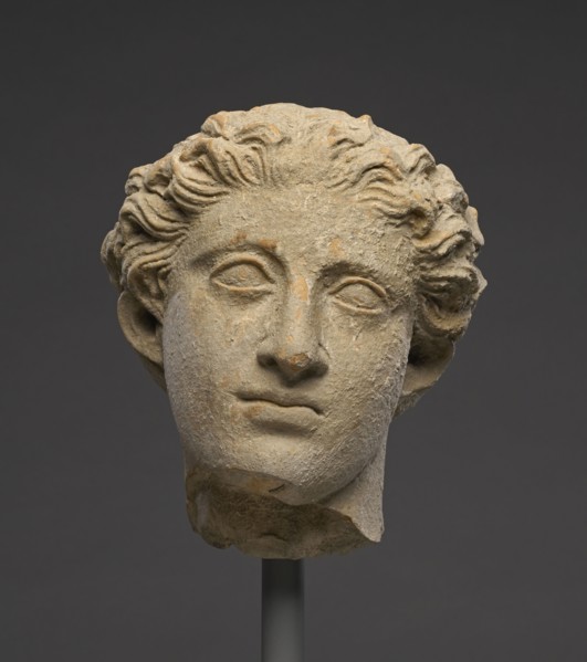 Head of a Youth; Tarentum, Taras, South Italy; 300 - 250 B.C; Terracotta; 16.5 × 13.1 cm, 6 1,2 × 5 3,16 in