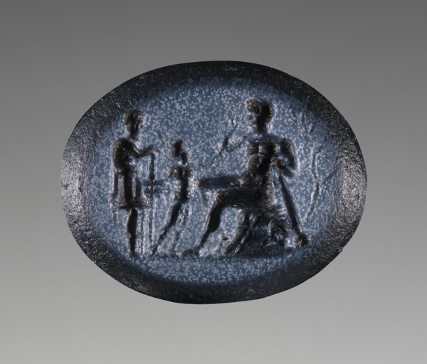 Engraved Gem with Hercules and Telephus; 50 - 150; Nicolo; 1.4 × 1.1 × 0.4 cm, 9,16 × 7,16 × 1,8 in