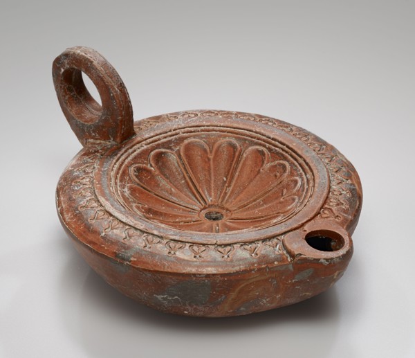 Lamp, Roman Empire; 1st century B.C. - 4th century A.D; Terracotta; 3.6 x 11 x 13.4 cm, 1 7,16 x 4 5,16 x 5 1,4 in