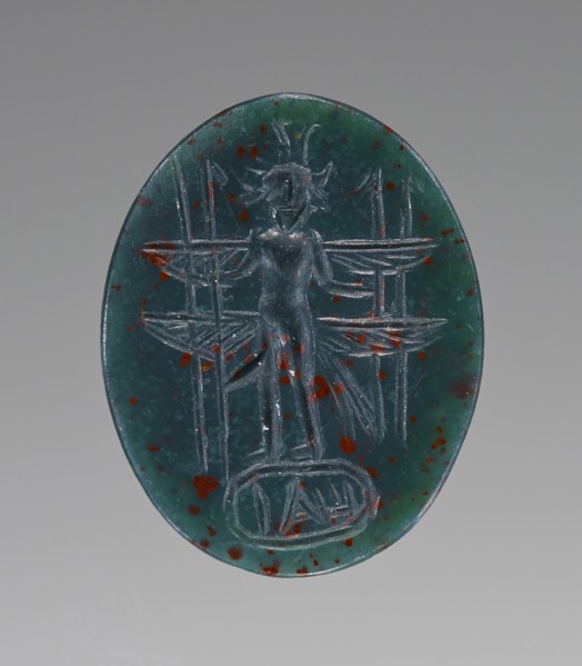 One of Ninet, Engraved, Gems, Cameos and Bullae; Roman Empire; 2nd - 4th century; Bloodstone; 1.4 x 1.1 cm, 9,16 x 7,16 in