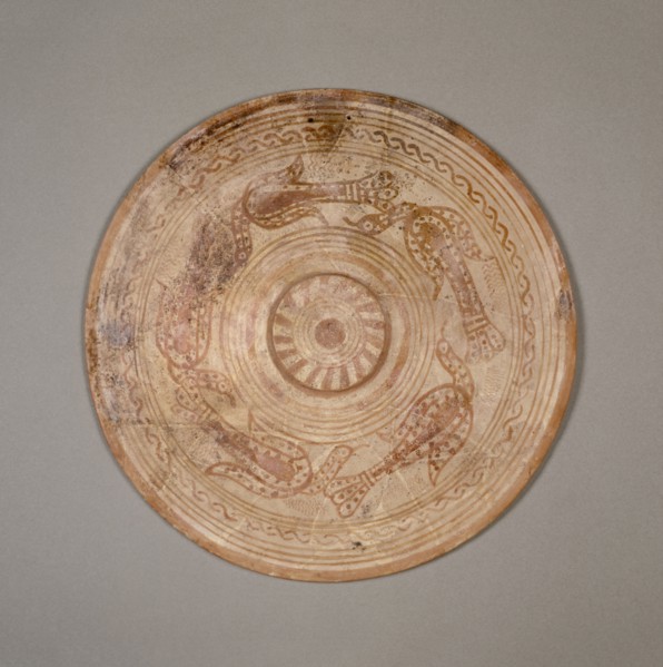 One of a Pair of Etruscan Plates: Birds; Attributed to the Circle of the Crane Painter, Etruscan, about 600 - 575 B.C., Caere