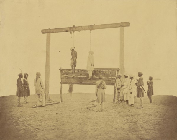 Retribution, Hanging Mutineers; Felice Beato, 1832 - 1909, 1858; Albumen silver print