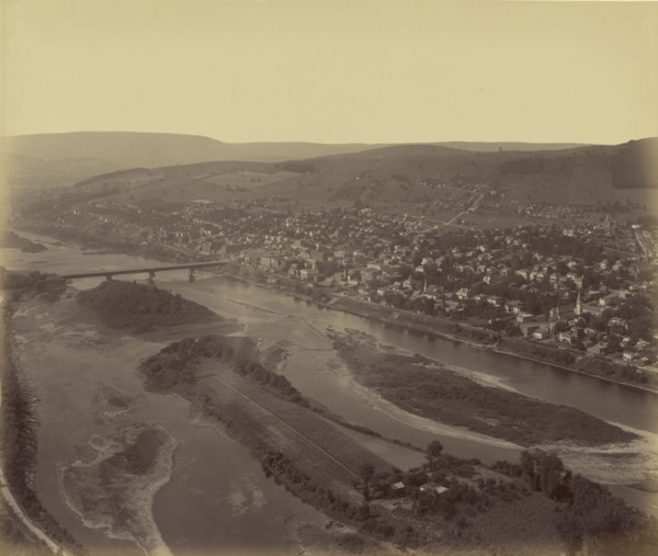 Aerial view of a town; William H. Rau, American, 1855 - 1920, 1899; Albumen silver print