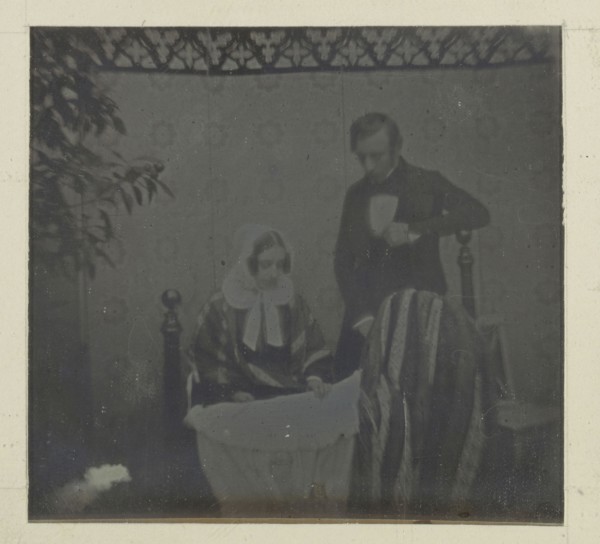 Portrait of M. & Mme. Eynard by a cradle; Jean-Gabriel Eynard, Swiss, 1775 - 1863, about 1843; Daguerreotype
