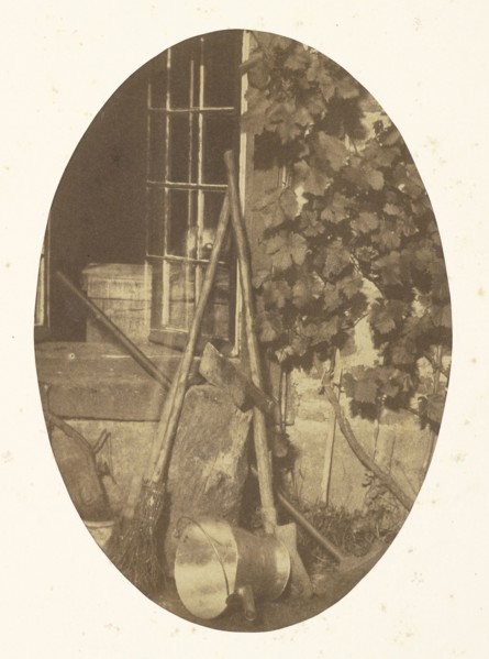 Still life with garden equipment; Comte Olympe Aguado, French, 1827 - 1894, 1855; Salted paper print; 16.5 x 11.4 cm
