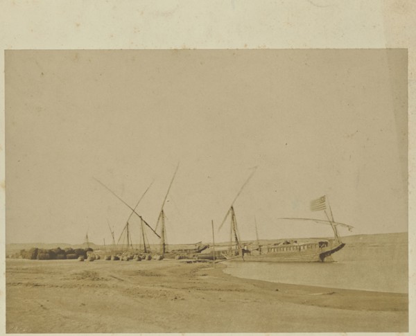 Greene's boat on the Nile; John Beasly Greene, American, born France, 1832 - 1856, Egypt; 1853 - 1854; Salted paper print