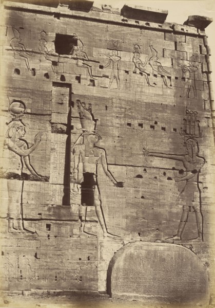 Island of Philae - Temple Pylon with Inscription; Antonio Beato, English, born Italy, about 1835 - 1906, 1880 - 1889; Albumen