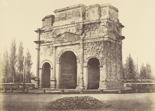 Roman Arch, Orange; Édouard Baldus, French, born Germany, 1813 - 1889, Orange, France; 1853; Salted paper print; 32.4 x 44.2 cm