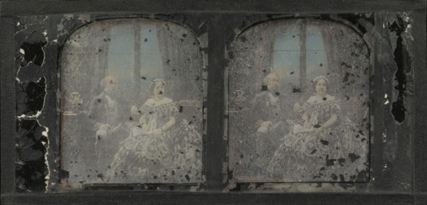 Portrait of an Elderly Couple; Antoine Claudet, French, 1797 - 1867, 1852 - 1860; Stereograph, daguerreotype, hand-colored