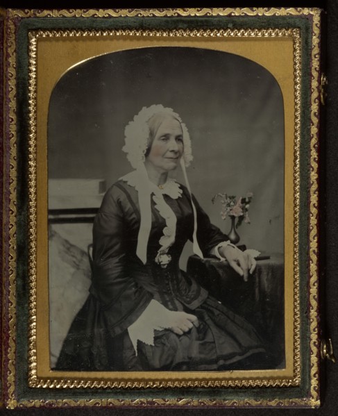 Portrait of an Elderly Woman in Bonnet; James Valentine, Scottish, 1815 - 1879, 1855 - 1860; Ambrotype, hand-colored