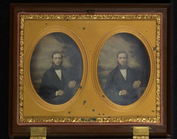 Portrait of a Seated Man with Muttonchop Whiskers; Samuel Broadbent, American, 1810 - 1880, about 1854; Stereograph