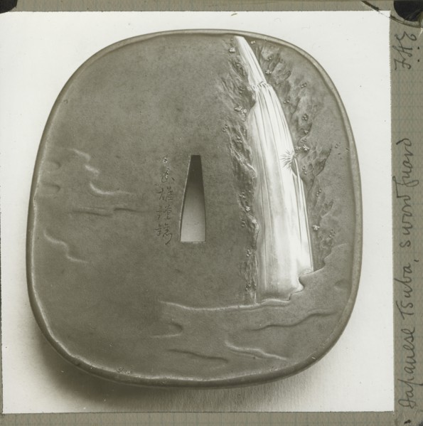 Japanese Tsuba, Sword Guard; Frederick H. Evans, British, 1853 - 1943, 1890 - 1899; Lantern slide; 6.8 x 6.9 cm