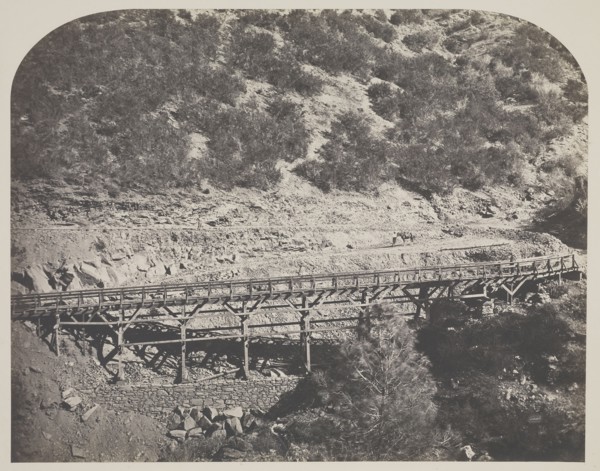 Railroad Bridge, Cape Horn, Mariposa County; Carleton Watkins, American, 1829 - 1916, 1860; Salted paper print; 32.2 x 40.6 cm