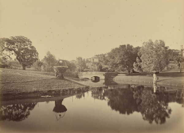 Pond and Bridge, Thurlow Lodge; Carleton Watkins, American, 1829 - 1916, 1874; Albumen silver print