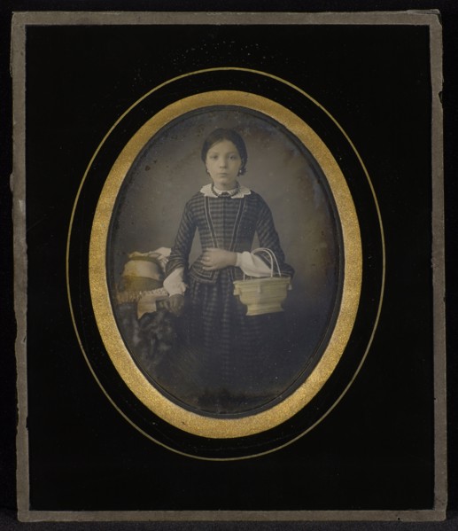 Girl Holding a Basket; Atelier Héliographique, French, active 1850s, about 1849; Hand-colored Daguerreotype