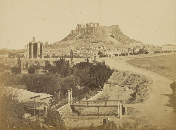 Athens - view of the Acropolis from the southeast, including temple of Zeus Olympios and arch of Hadrian; Dimitrios Constantin