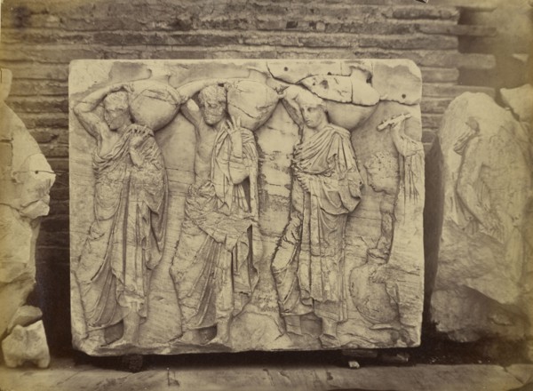 Athens - sculptural fragment, Parthenon frieze; Dimitrios Constantin, Greek, active 1858 - 1860s, 1865; Albumen silver print