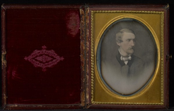 Vignetted Portrait of a Man with a Van Dyke Beard; Brady Gallery, about 1859 - 1862, about 1854; Daguerreotype, hand-colored