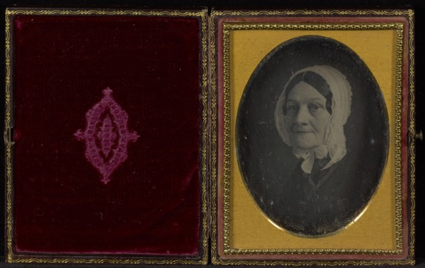 Portrait of an elderly woman in lace bonnet; Brady Gallery, about 1859 - 1862, about 1853; Daguerreotype