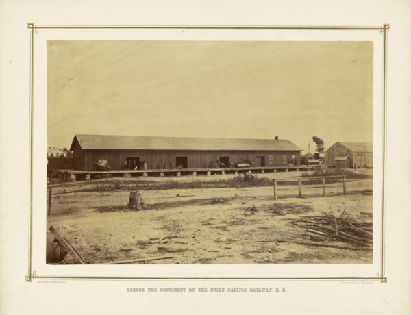 Depot, Topeka, Kansas; Alexander Gardner, American, born Scotland, 1821 - 1882, 1867; Albumen silver print