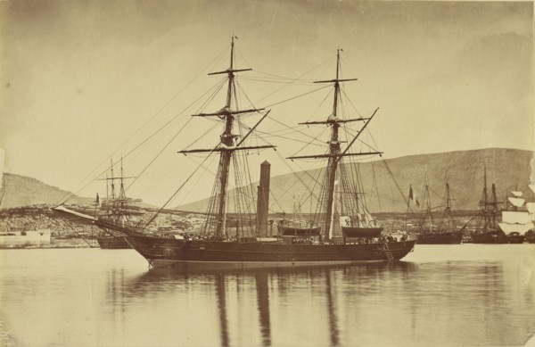 The Salamandre in port; Attributed to Baron Paul des Granges, French ?, active Greece 1860s, 1860 - 1869; Albumen silver print