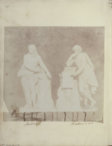 Statuettes of Milton and Shakespeare; British; 1840s; Salted paper print from a Calotype negative; 14.6 x 15.7 cm