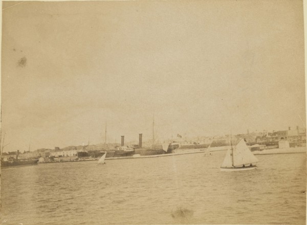 Boats on the water; about 1860 - 1880; Tinted Albumen silver print