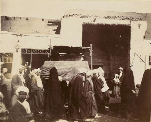 Street scene; about 1860 - 1880; Tinted Albumen silver print