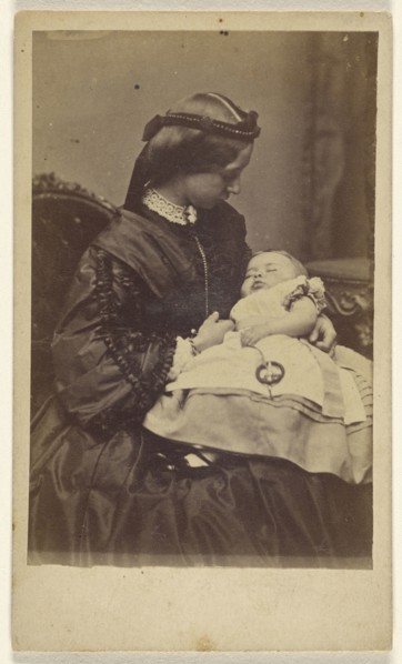 woman holding sleeping child, seated; William Keith, British, active Liverpool, England 1860s, about 1866; Albumen silver print